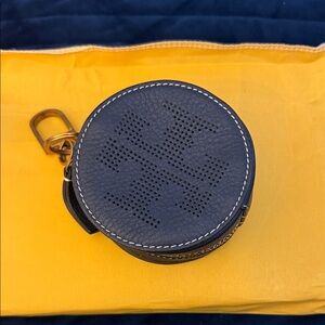 Tory Burch Navy Leather Coin Pouch-key chain